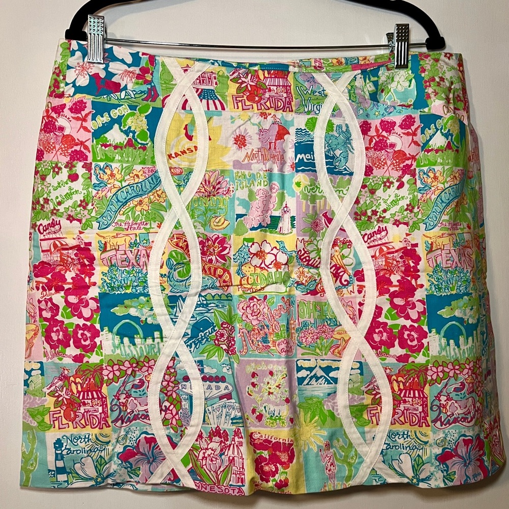 Lilly Pulitzer Roslyn Skirt in State of Mind Patch Size 14 EUC